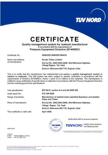 Certificate - PED