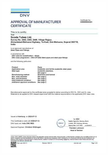 DNV Approval of Manufacturer