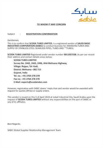 SABIC Approval - SCODA TUBES LIMITED